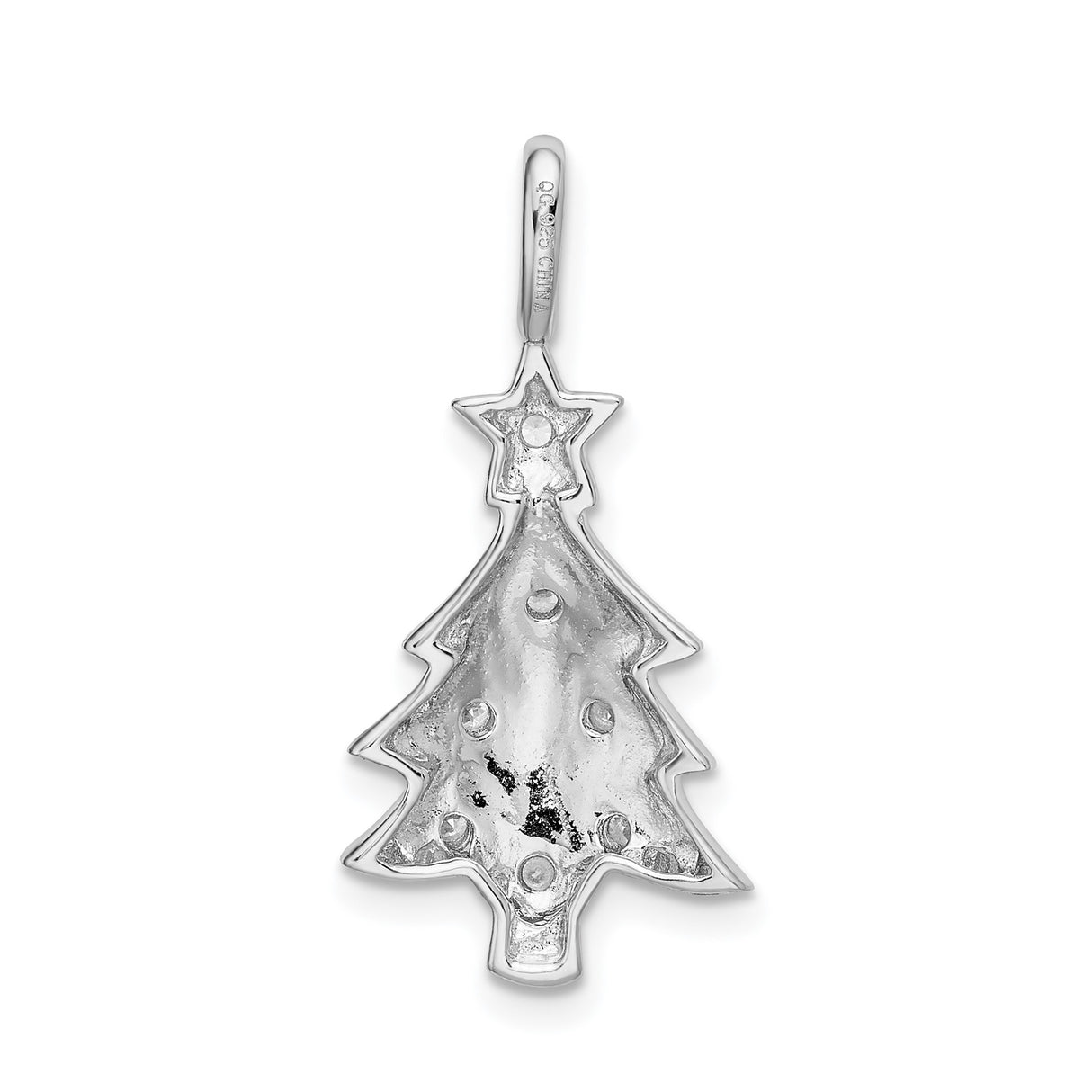 Sterling Silver Christmas Tree Pendant with Cubic Zirconia and Star Accents