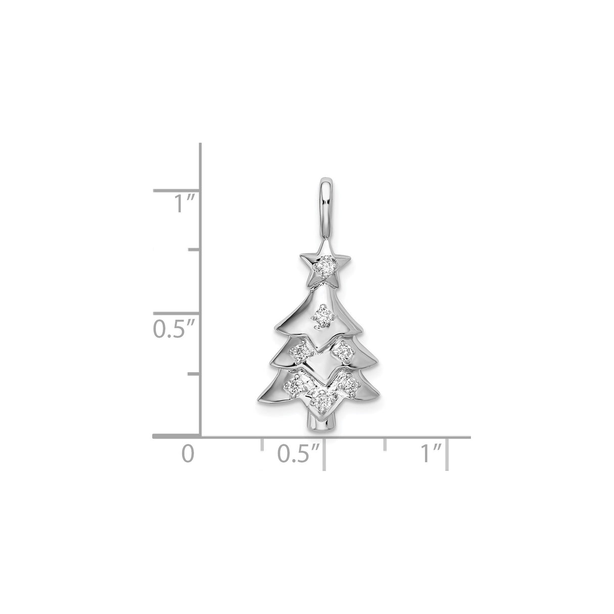 Sterling Silver Christmas Tree Pendant with Cubic Zirconia and Star Accents