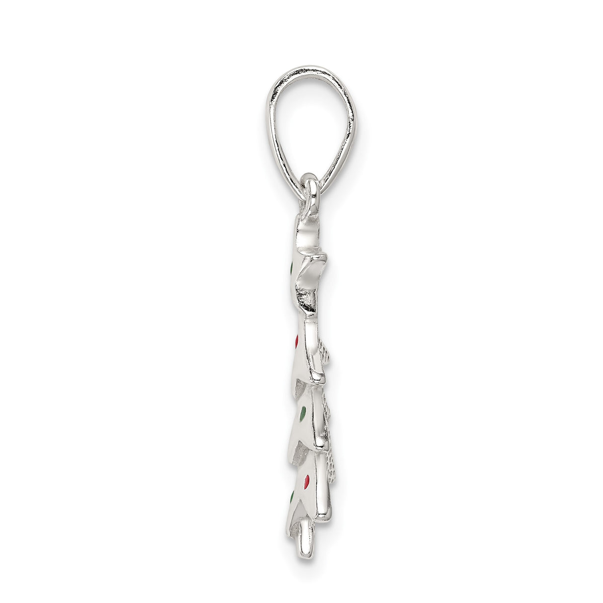 Sterling Silver Christmas Tree Pendant with Red and Green Accents, Holiday Charm