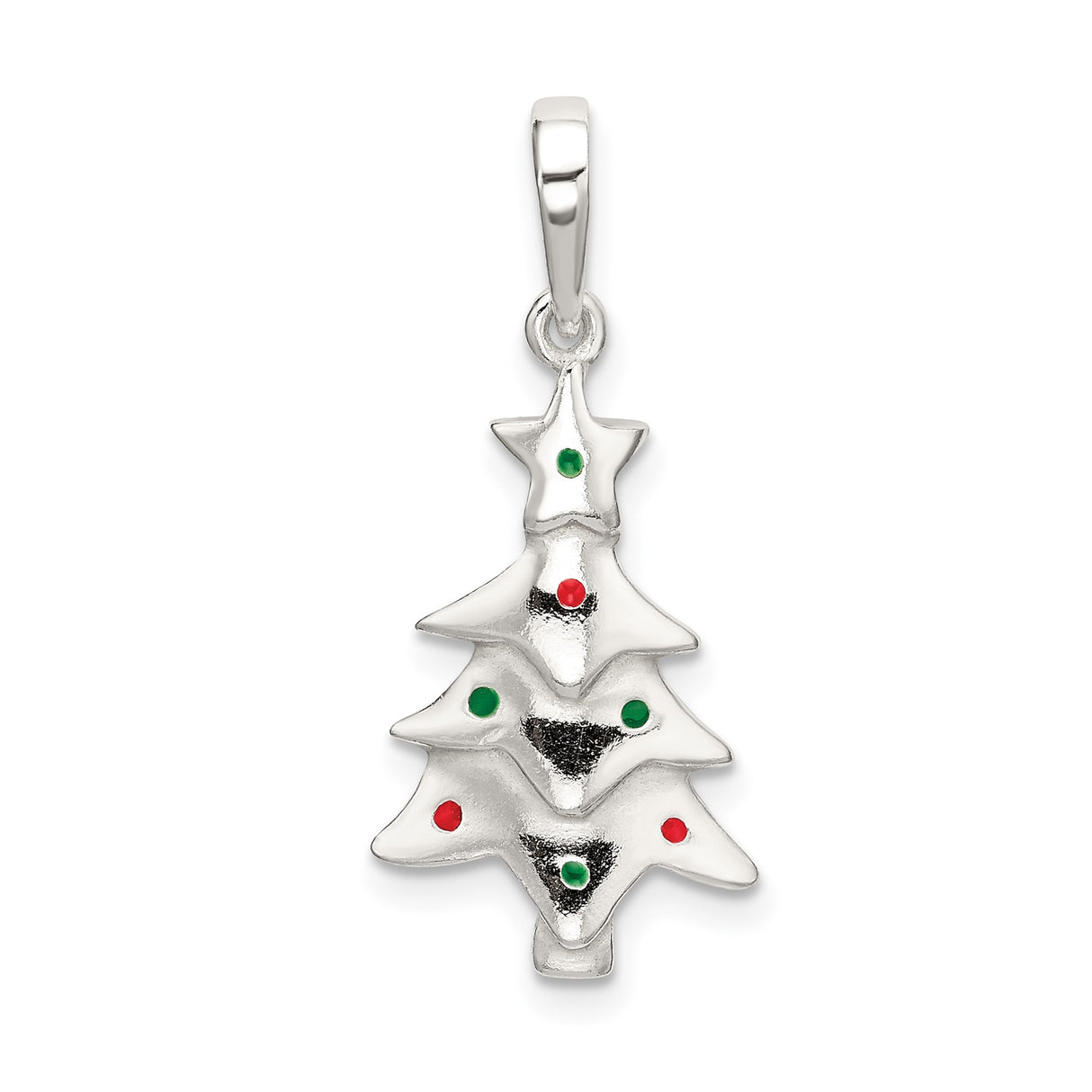 Sterling Silver Christmas Tree Pendant with Red and Green Accents, Holiday Charm
