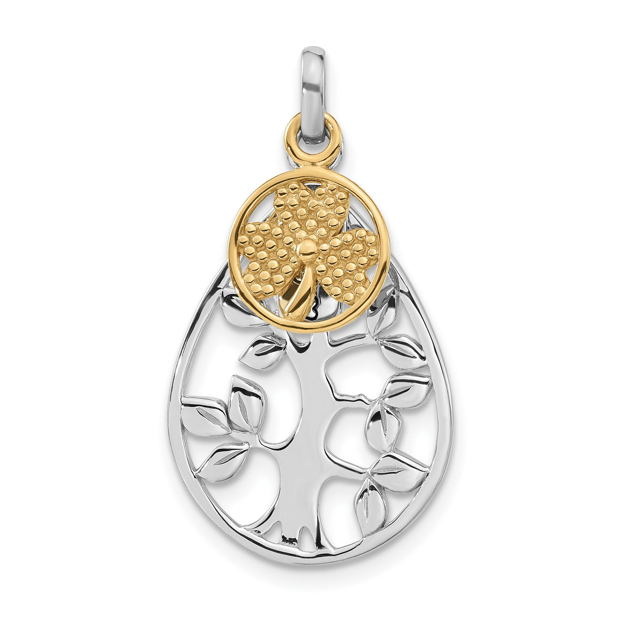 Sterling Silver Tree of Life Pendant with Celtic Openwork and Gold Shamrock Charm