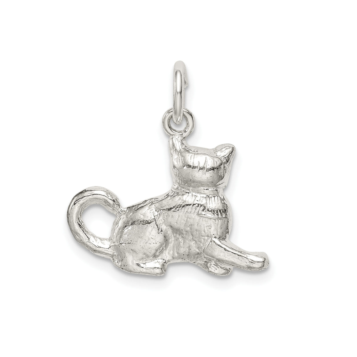 Sterling Silver Cat Charm Pendant with Bowtie, Sitting Feline Design for Women or Girls