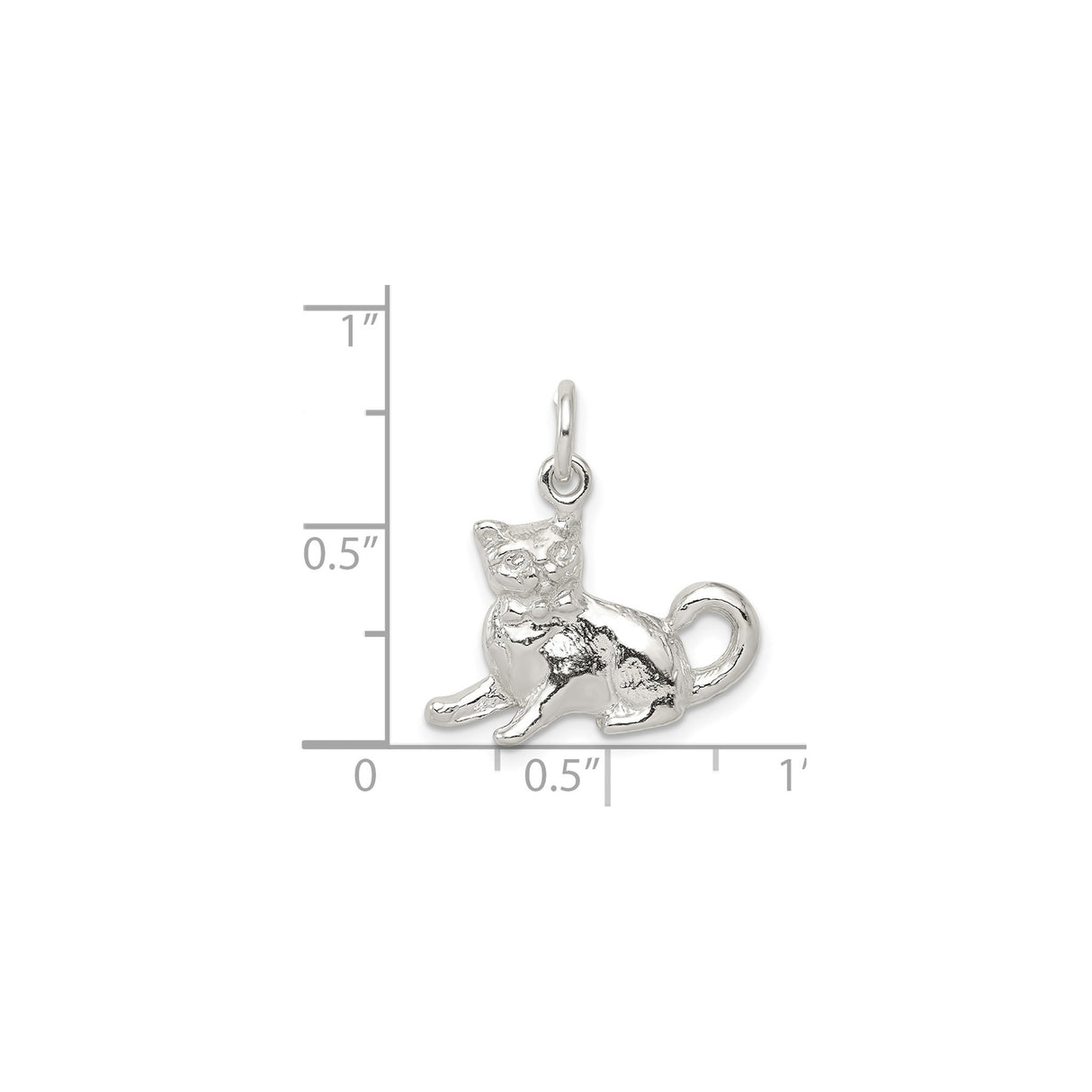 Sterling Silver Cat Charm Pendant with Bowtie, Sitting Feline Design for Women or Girls
