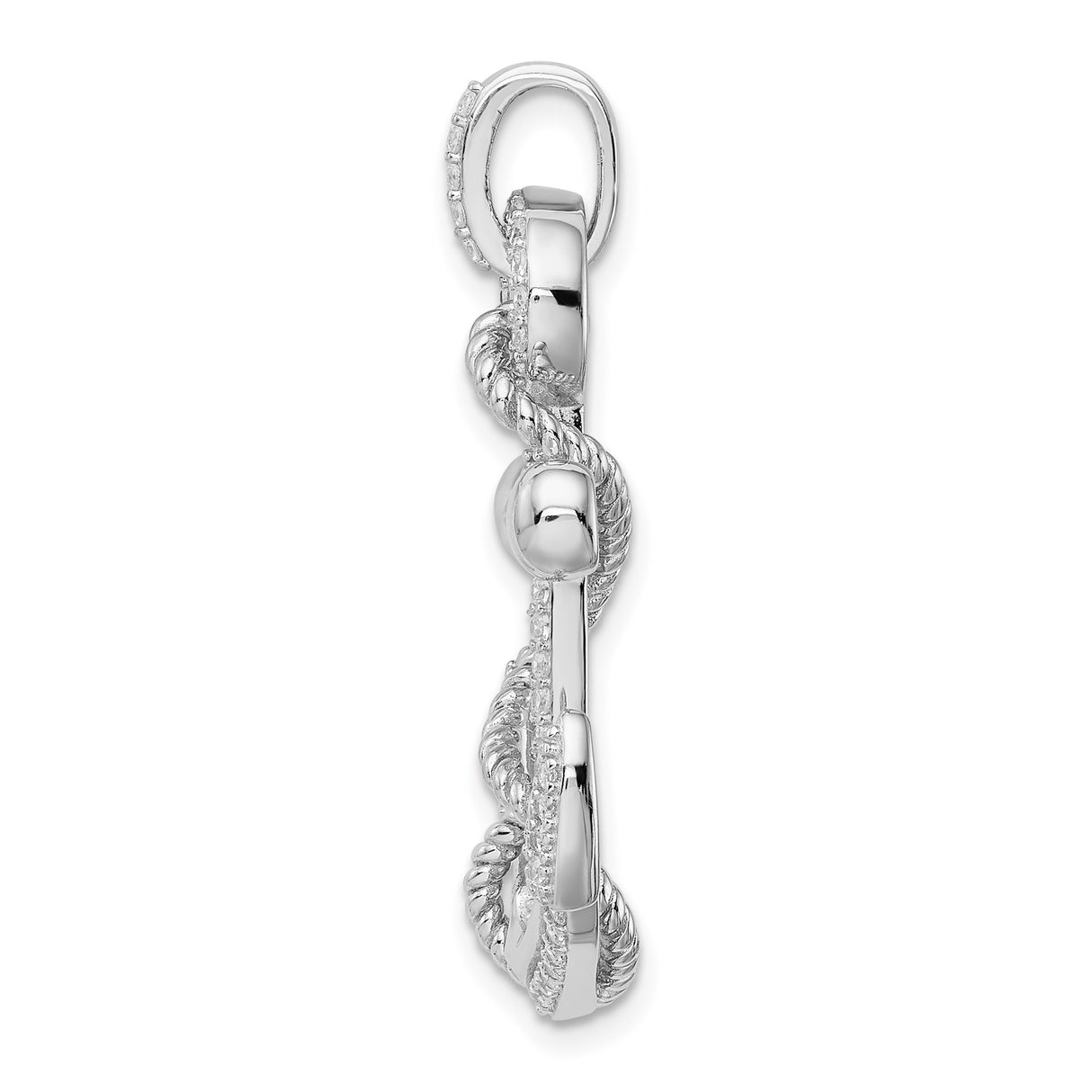 Sterling Silver Anchor Pendant with Cubic Zirconia, Twisted Rope Nautical Design