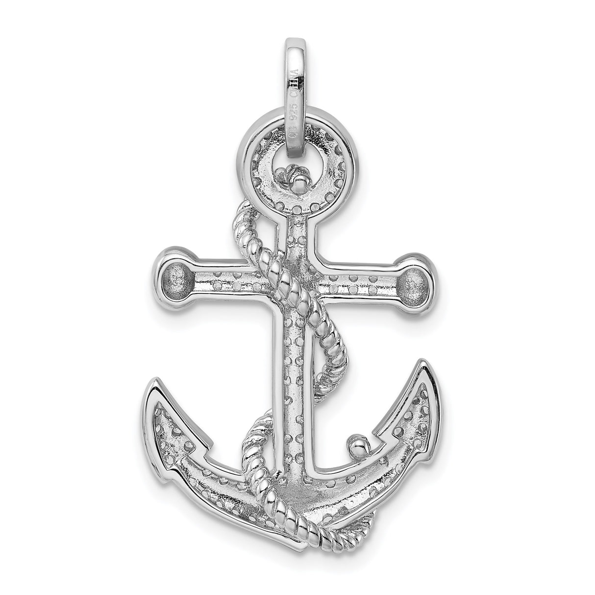 Sterling Silver Anchor Pendant with Cubic Zirconia, Twisted Rope Nautical Design