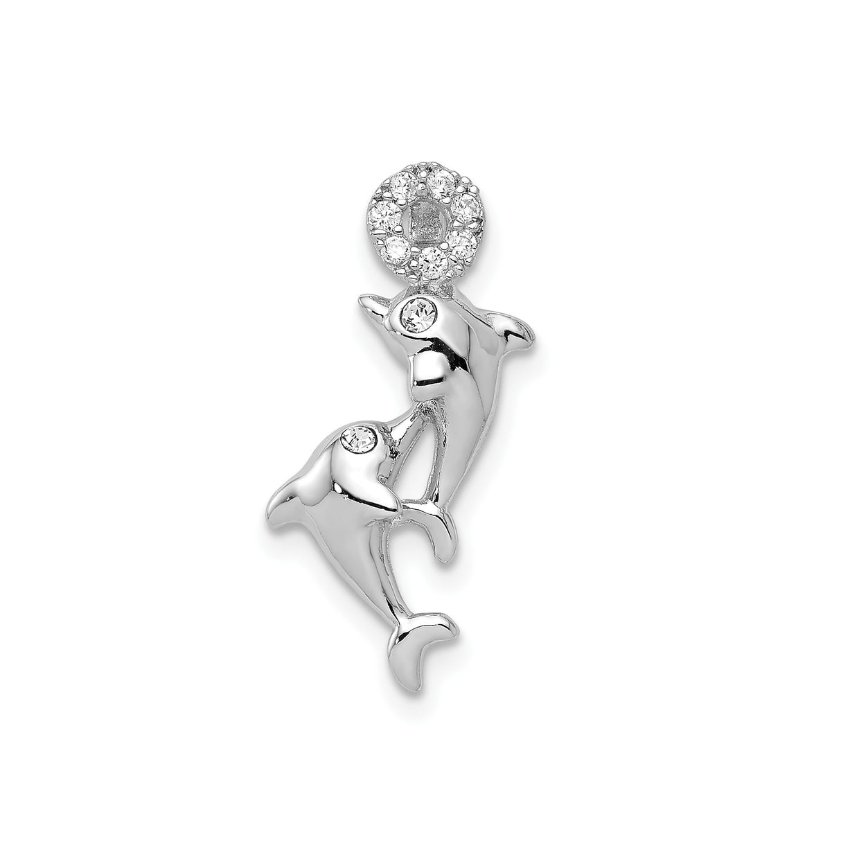 Sterling Silver Dolphin Pendant with Cubic Zirconia Accents, Ocean Marine Life Theme