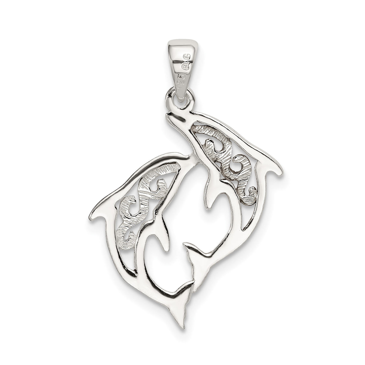 Sterling Silver Dolphin Pendant with Intertwined Silver and Gold Dolphins, Tribal Swirl Ocean Theme