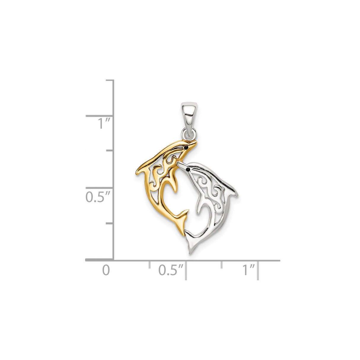 Sterling Silver Dolphin Pendant with Intertwined Silver and Gold Dolphins, Tribal Swirl Ocean Theme