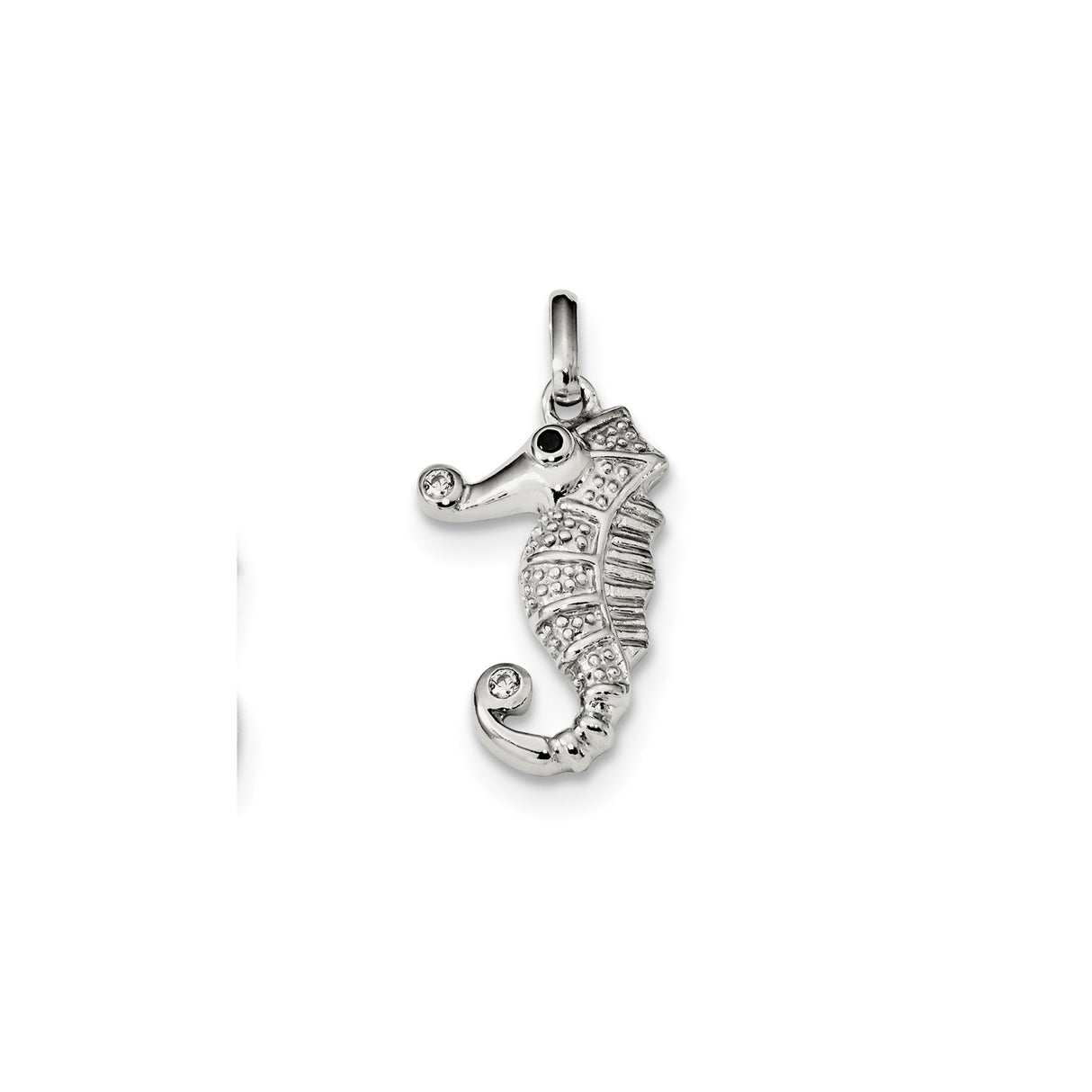 Sterling Silver Seahorse Pendant with Cubic Zirconia, Ocean Theme, Nautical Marine Life Jewelry