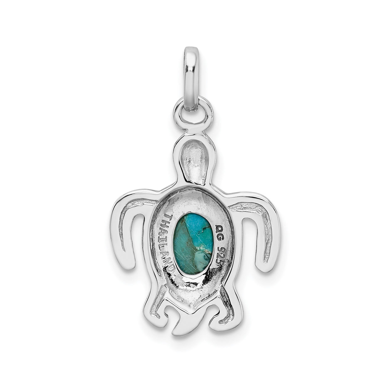 Sterling Silver Turtle Pendant with Turquoise, Tribal Style Coastal Jewelry