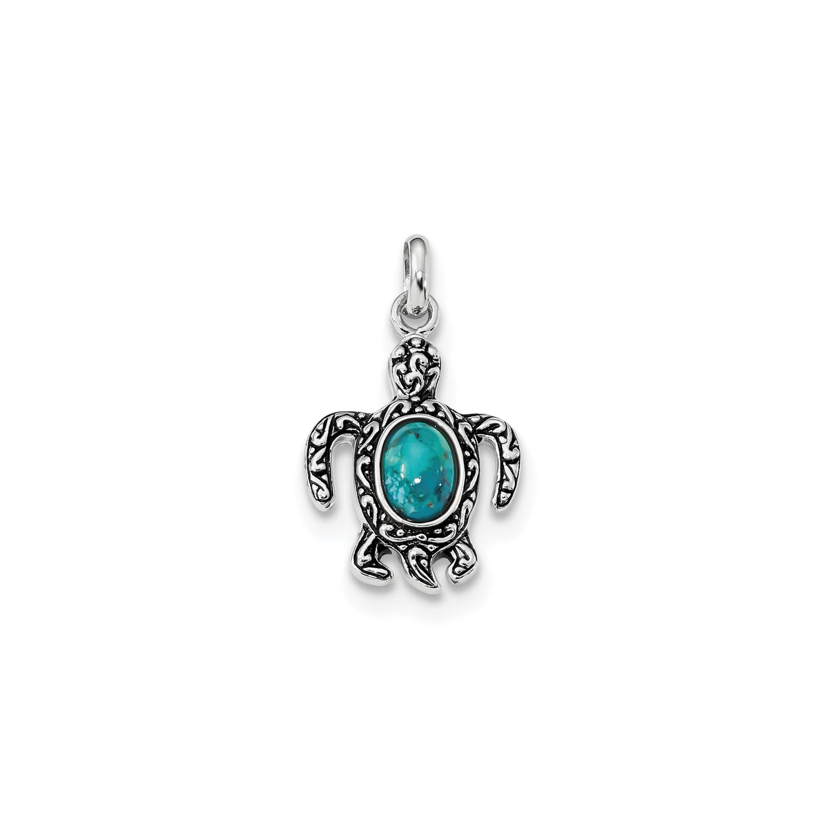 Sterling Silver Turtle Pendant with Turquoise, Tribal Style Coastal Jewelry