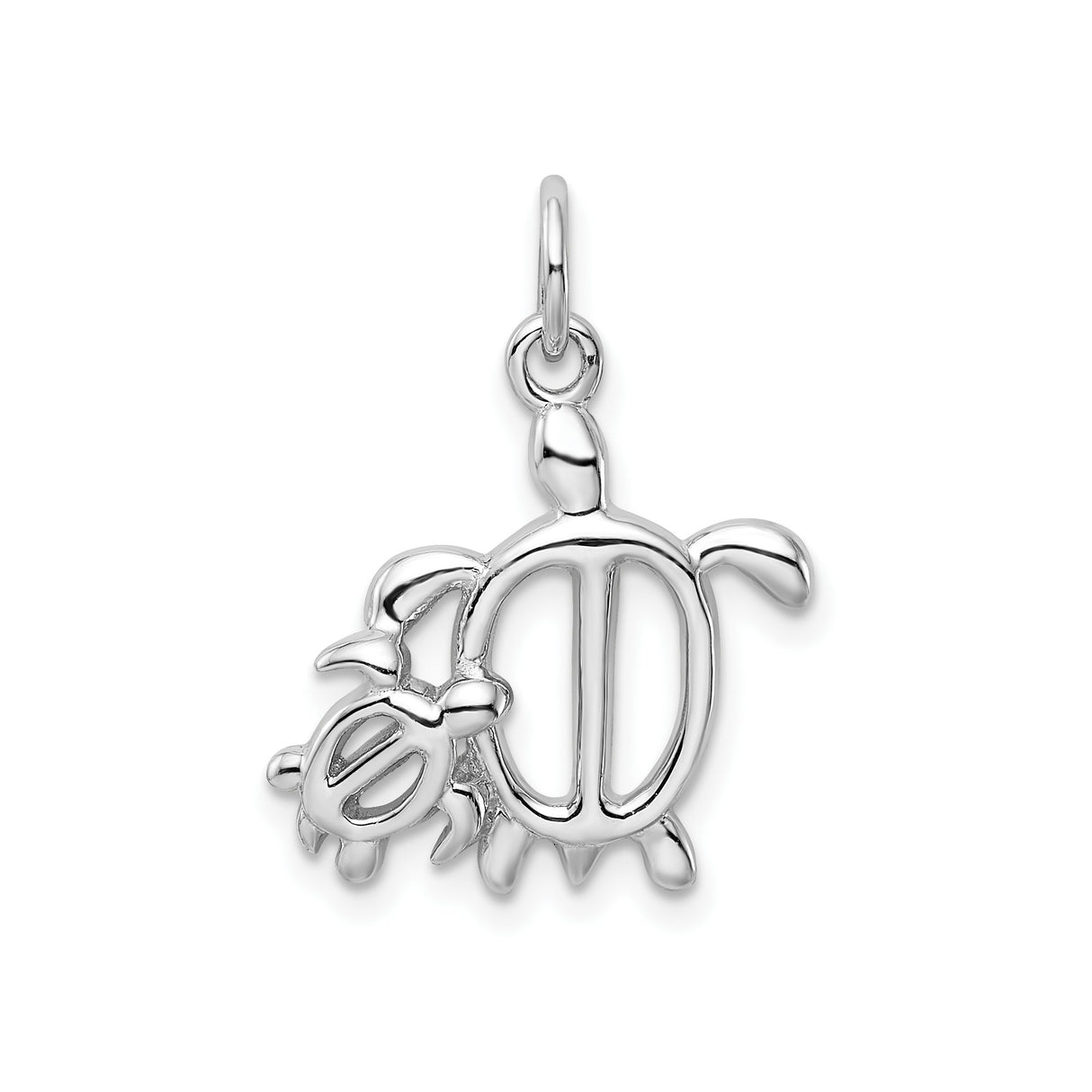Sterling Silver Turtle Pendant with Mother and Baby Design, Ocean Life Theme Charm