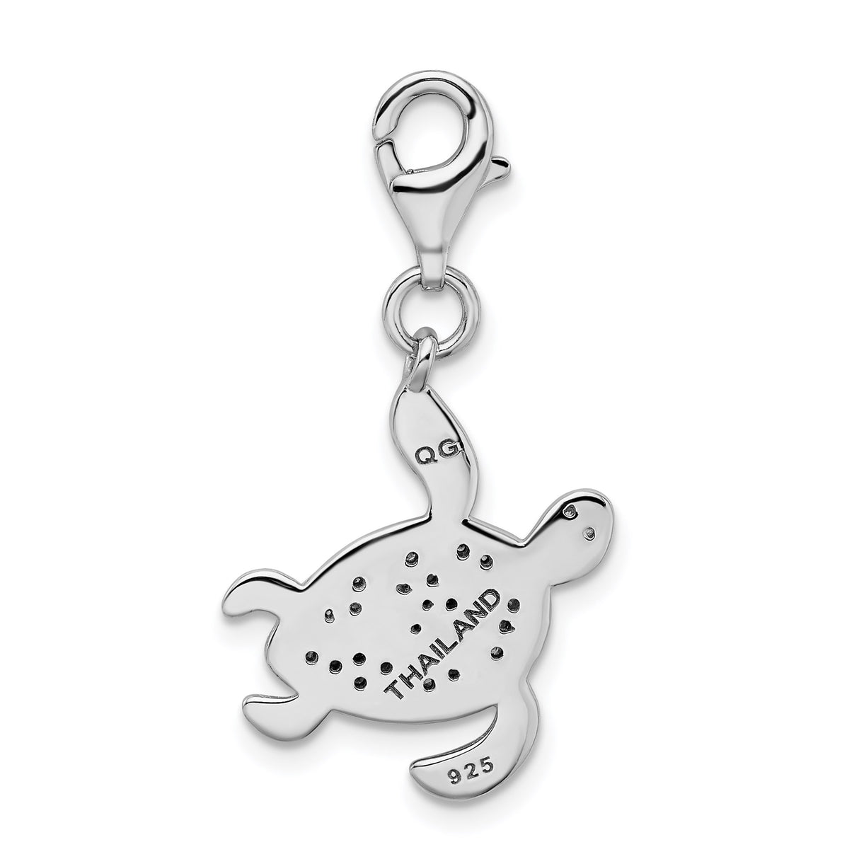 Sterling Silver Sea Turtle Charm with Cubic Zirconia Accents, Ocean-Inspired Jewelry