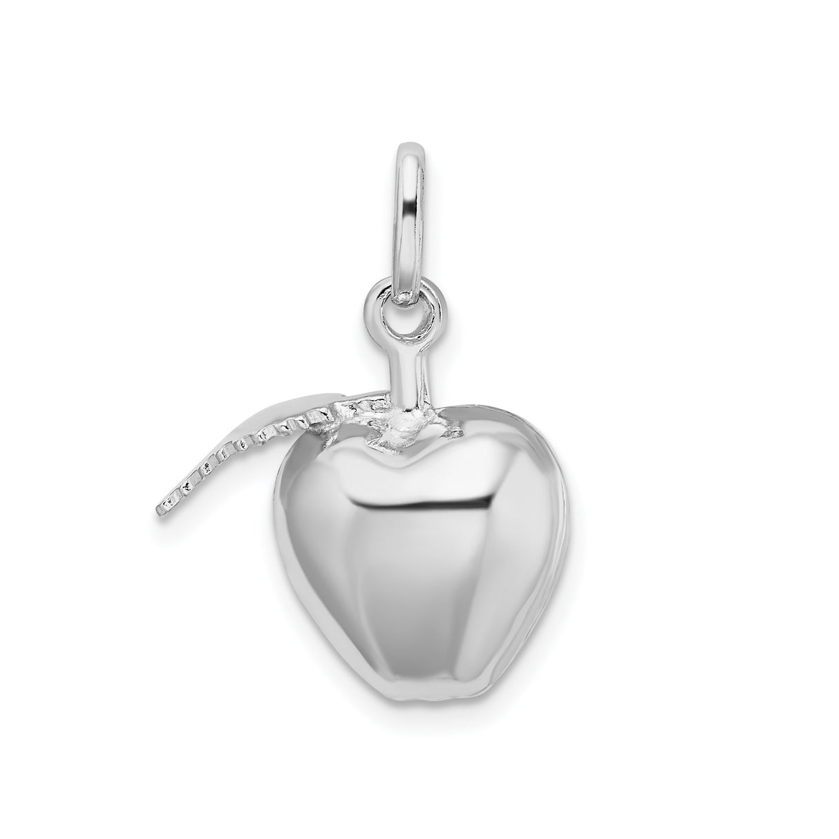 Sterling Silver Apple Shaped Pendant with Detailed Leaf Design, Symbolic Wellness Charm