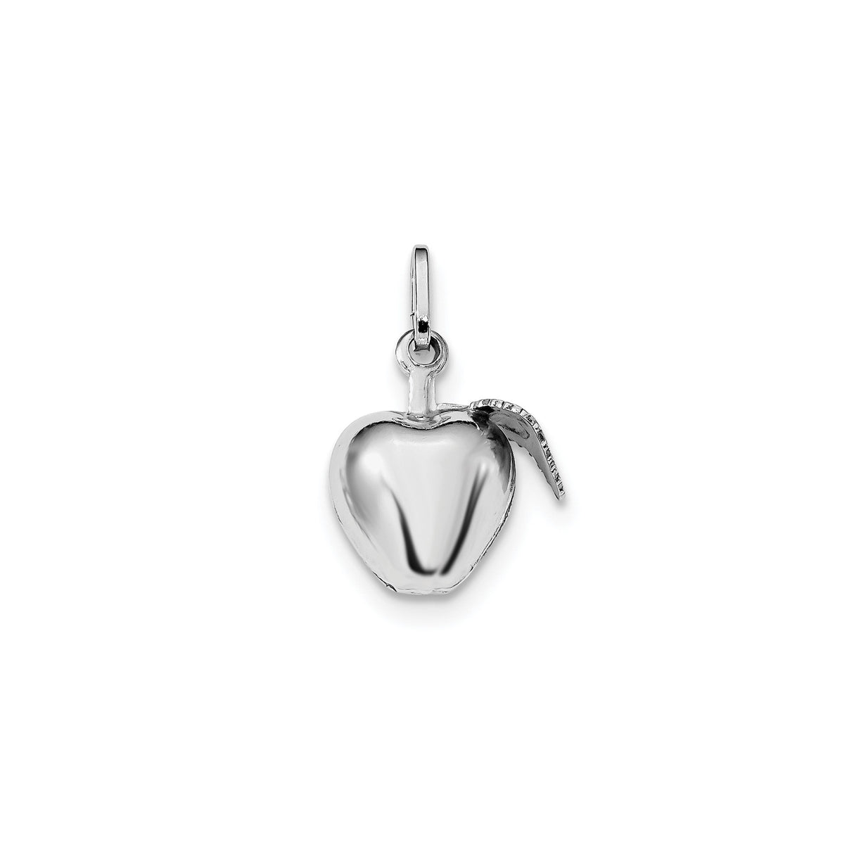 Sterling Silver Apple Shaped Pendant with Detailed Leaf Design, Symbolic Wellness Charm
