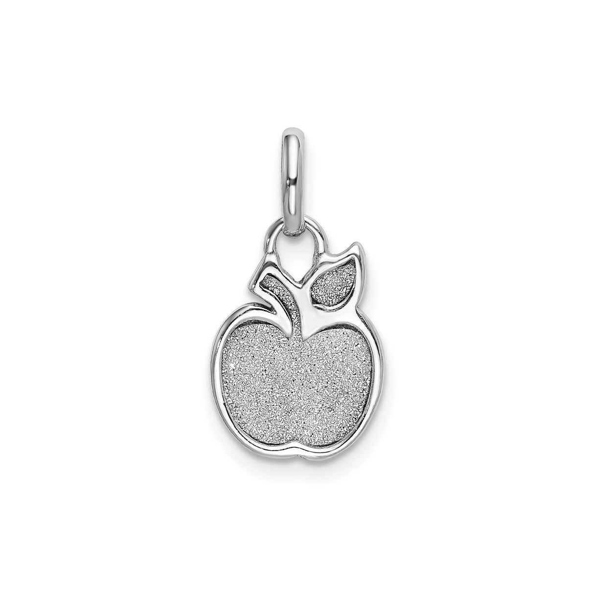 Sterling Silver Apple Charm Pendant with Textured Leaf and Stem Design for Women