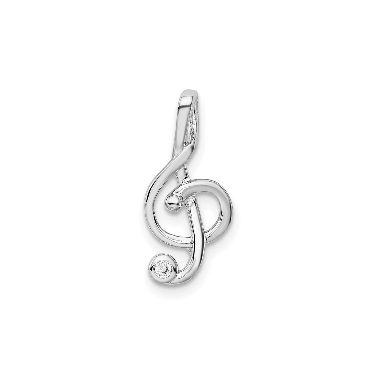 Sterling Silver Treble Clef Pendant with Cubic Zirconia, Music Note Charm Jewelry