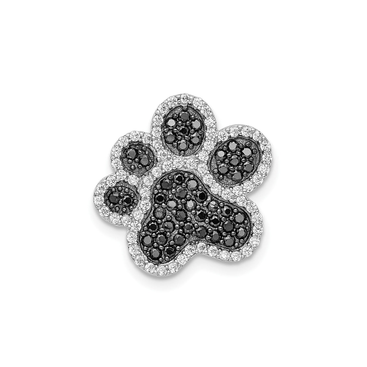 Sterling Silver Paw Pendant with Black and White Cubic Zirconia, Pet Memorial Jewelry
