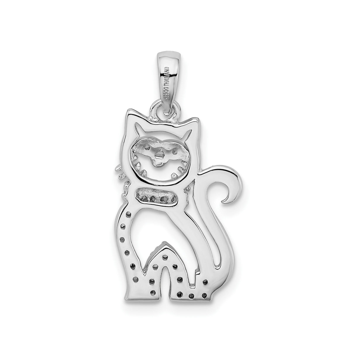 Sterling Silver Cat Pendant with Cubic Zirconia, Glasses and Scarf Design, Whimsical Feline Charm