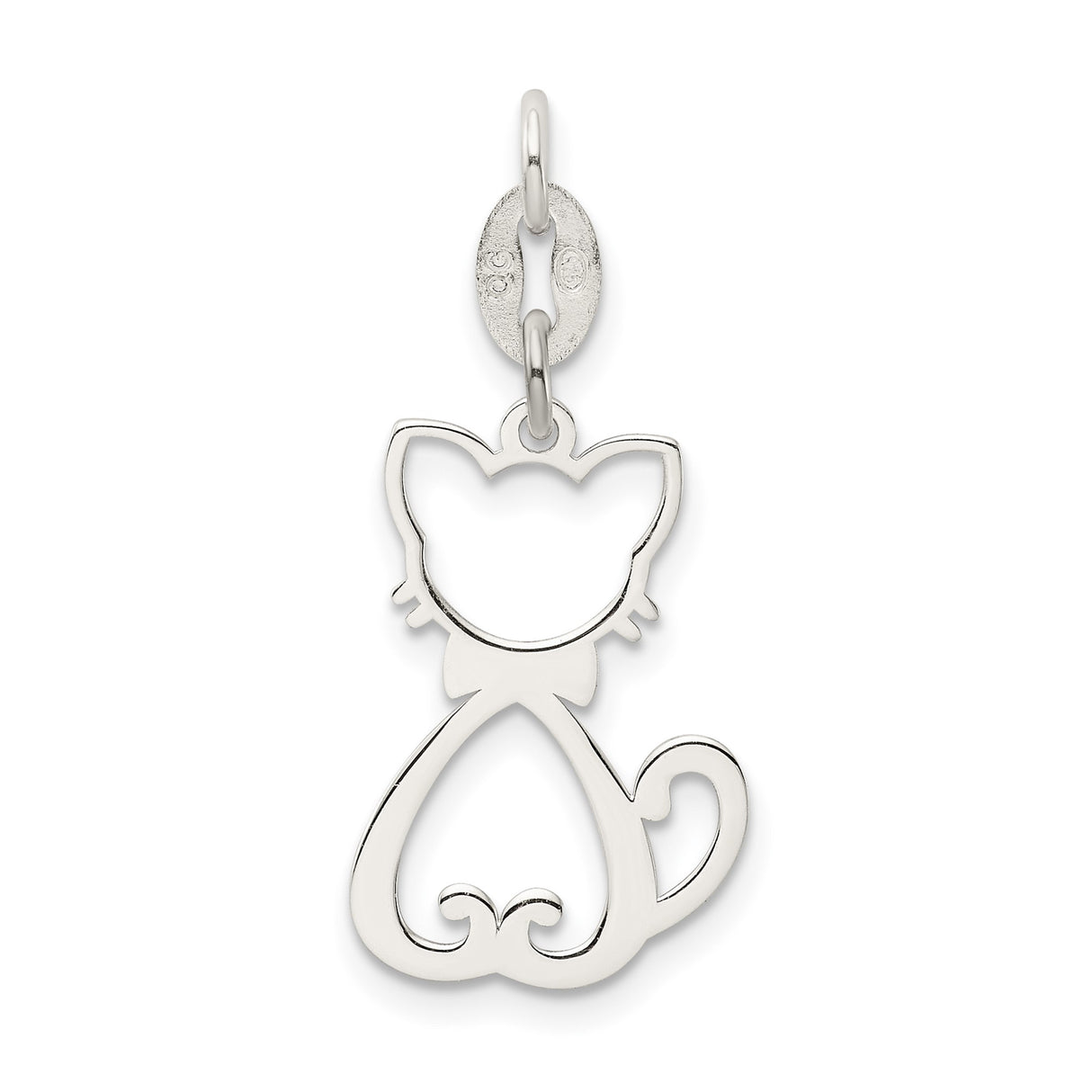Sterling Silver Cat Pendant with Minimalist Sitting Cat Design and Curled Tail Charm