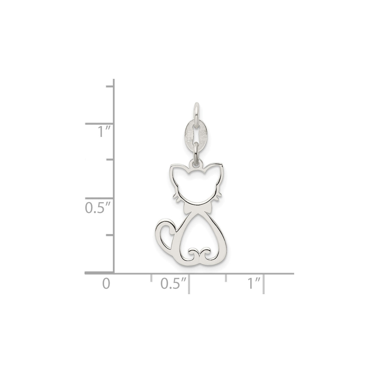 Sterling Silver Cat Pendant with Minimalist Sitting Cat Design and Curled Tail Charm