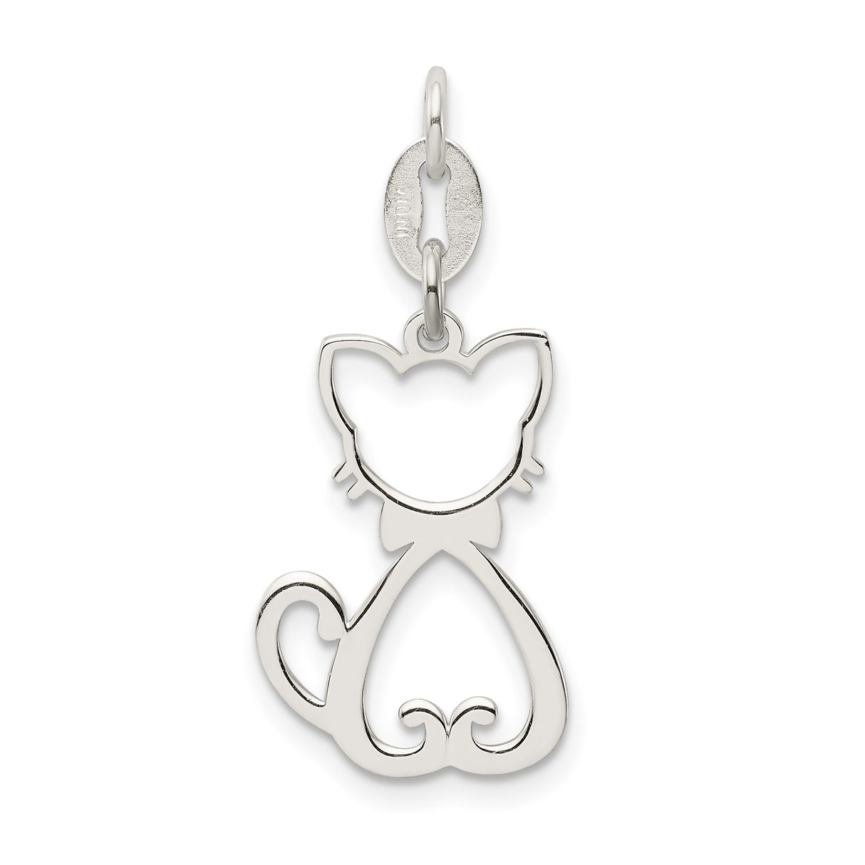 Sterling Silver Cat Pendant with Minimalist Sitting Cat Design and Curled Tail Charm