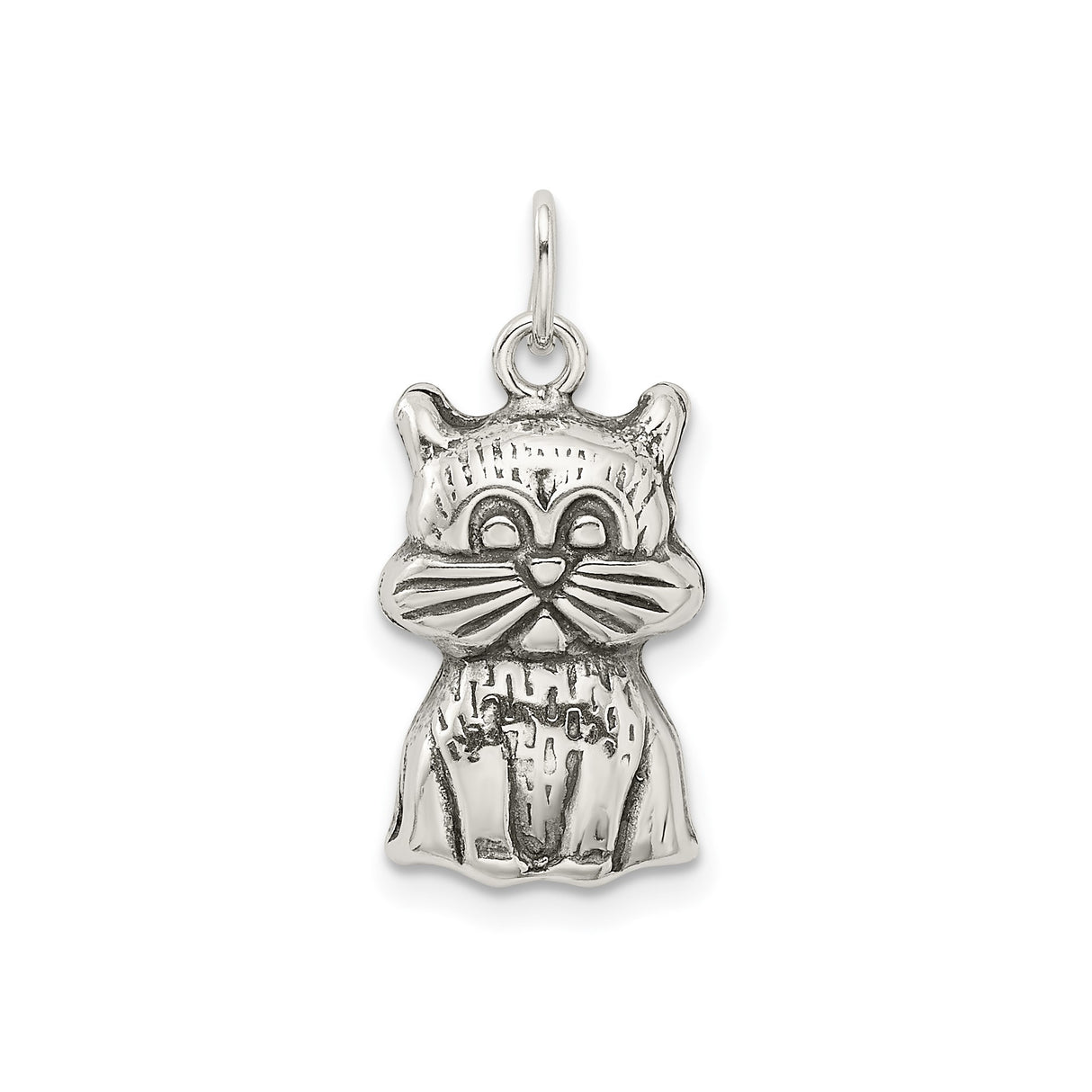 Sterling Silver Cat Pendant Charm with Whimsical Feline Design and Detailed Animal Motif