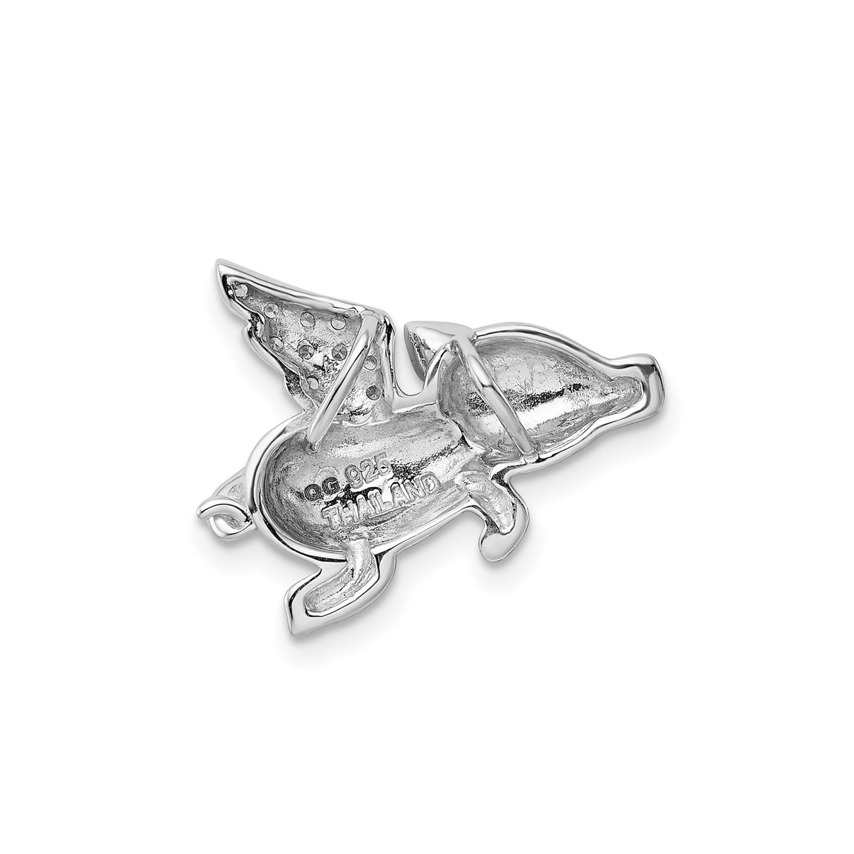 Sterling Silver Flying Pig Pendant with Cubic Zirconia Wings, Whimsical Animal Charm