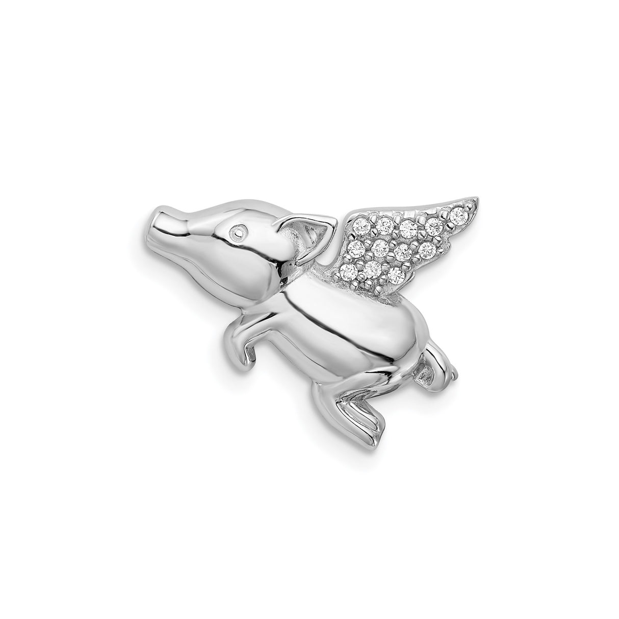 Sterling Silver Flying Pig Pendant with Cubic Zirconia Wings, Whimsical Animal Charm