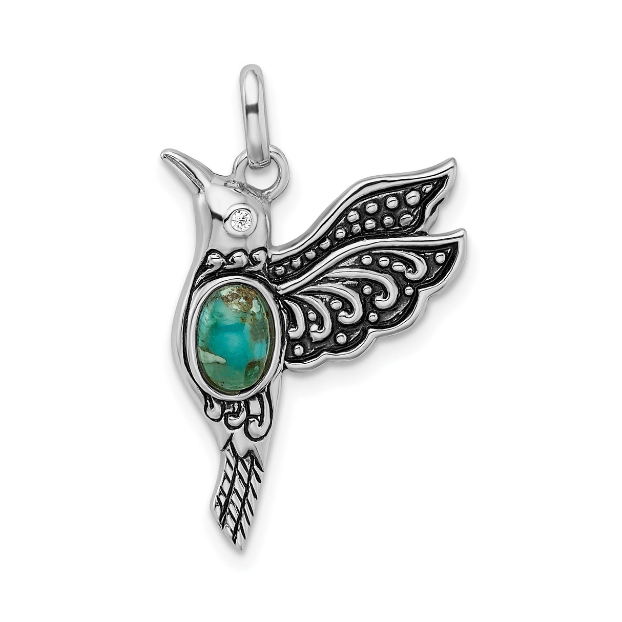 Sterling Silver Hummingbird Pendant with Turquoise, Nature Inspired Bird Jewelry for Women