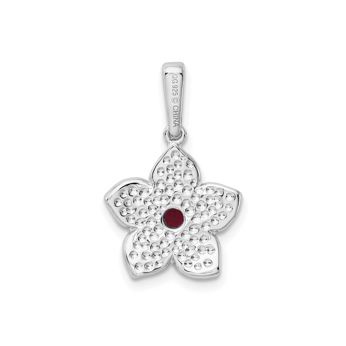 Sterling Silver Flower Pendant with Lab Created Ruby and Red Enamel Petals