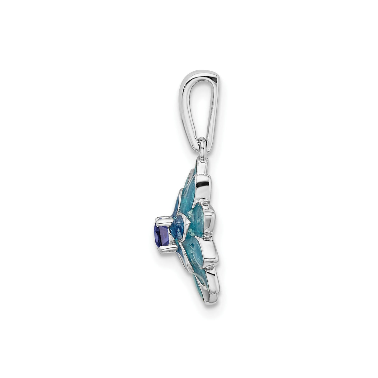 Sterling Silver Lotus Flower Pendant with Lab Created Sapphire, Blue and Turquoise Enamel