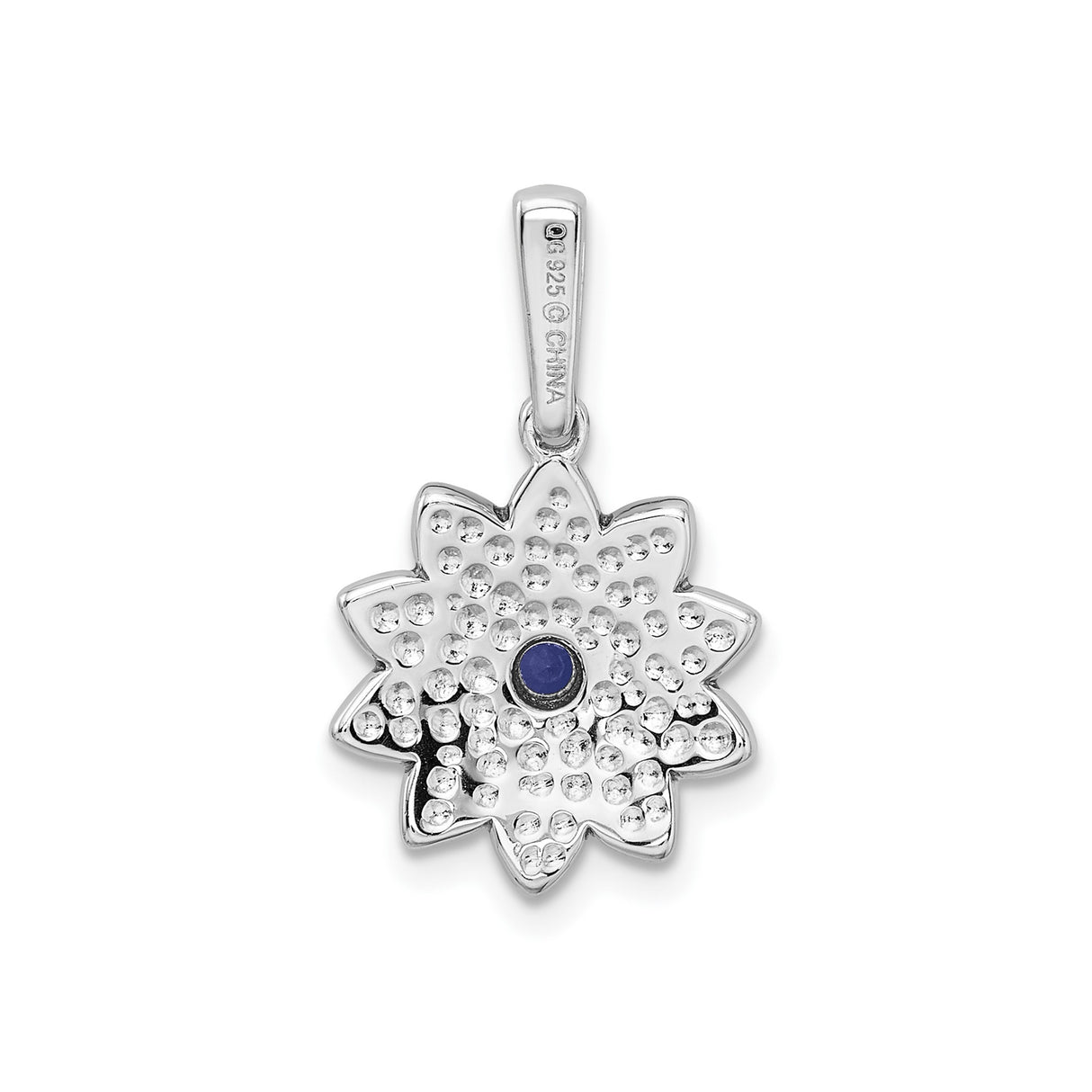 Sterling Silver Lotus Flower Pendant with Lab Created Sapphire, Blue and Turquoise Enamel