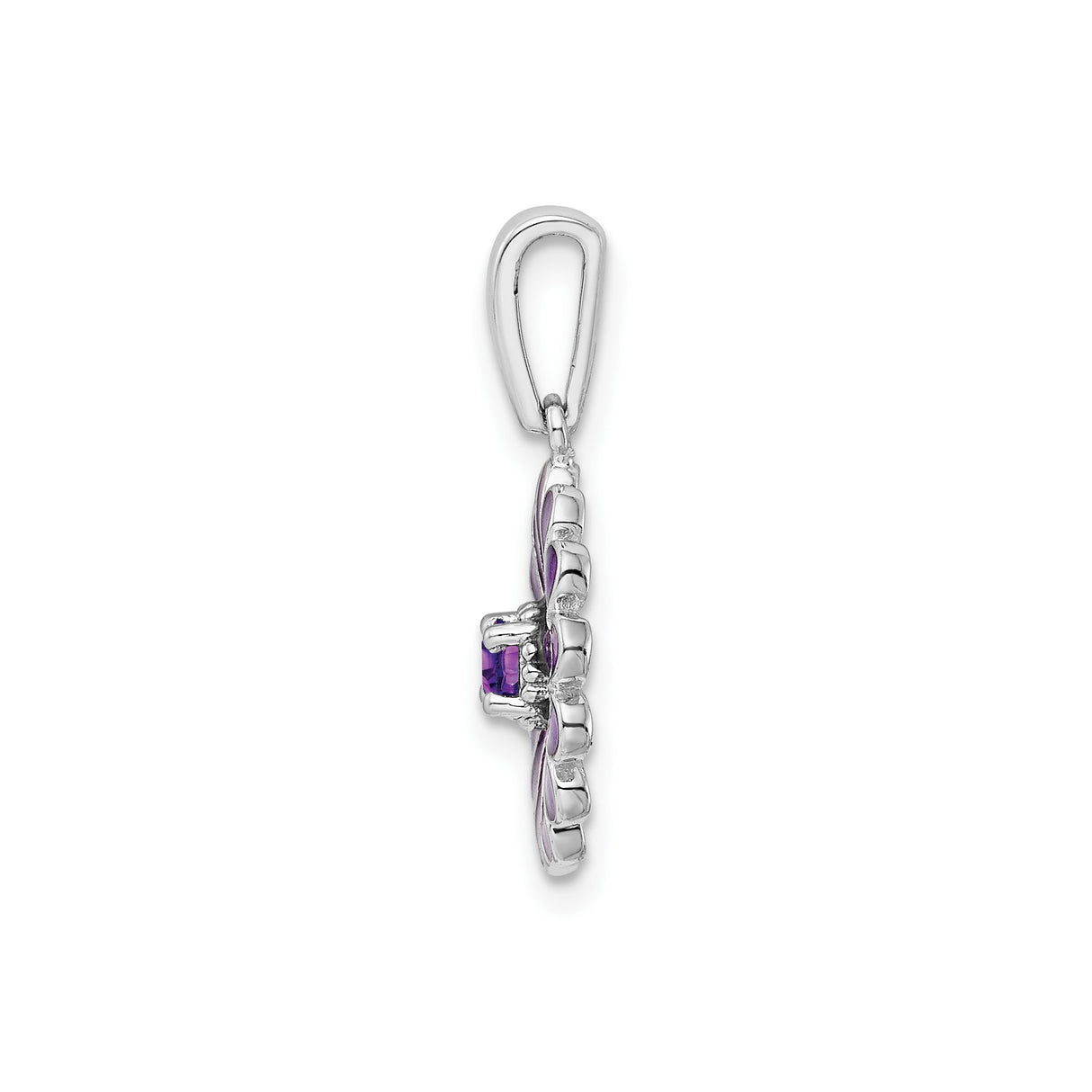 Sterling Silver Flower Pendant with Amethyst and Purple Enamel Daisy Design for Women