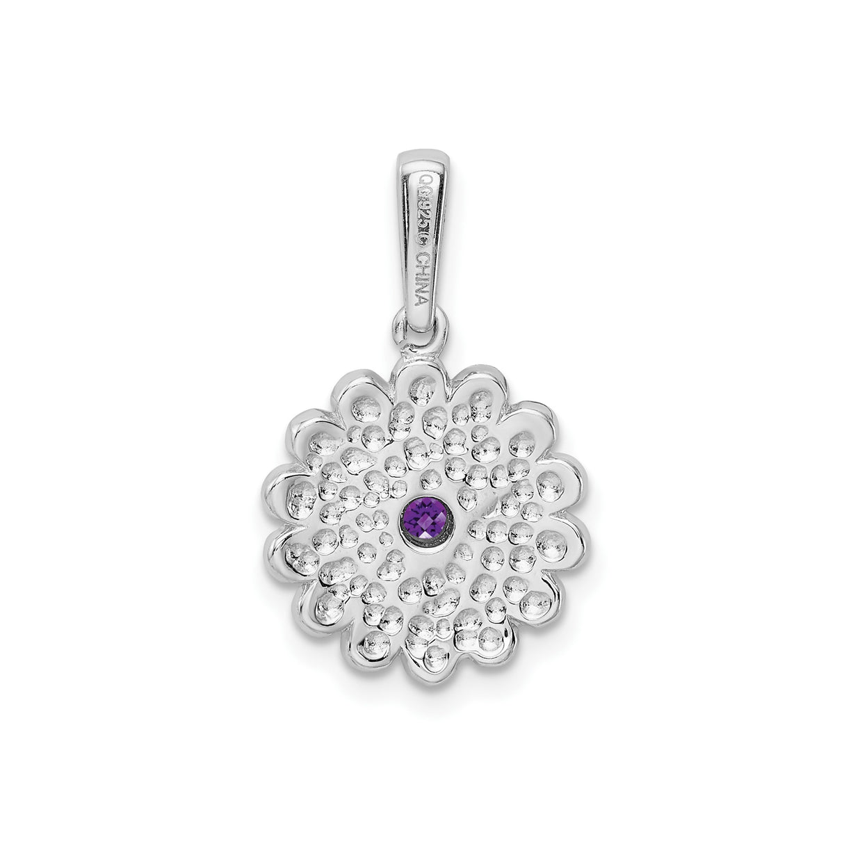 Sterling Silver Flower Pendant with Amethyst and Purple Enamel Daisy Design for Women