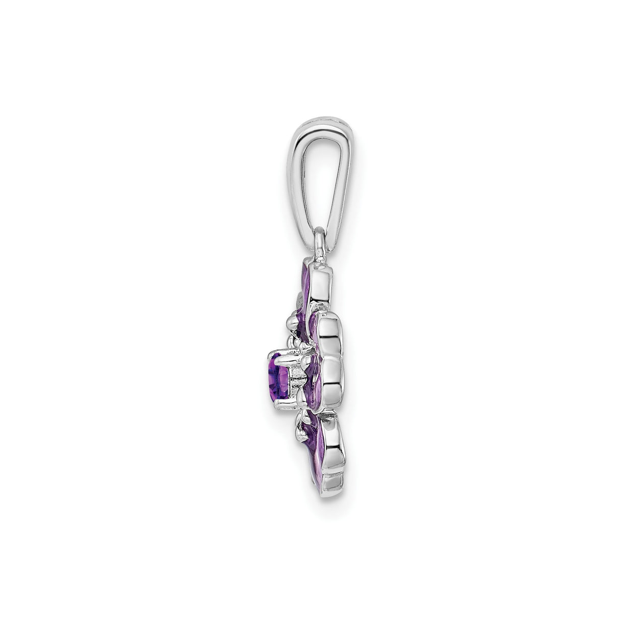 Sterling Silver Flower Pendant with Amethyst and Purple Enamel Petals, Nature-Inspired Design for Women