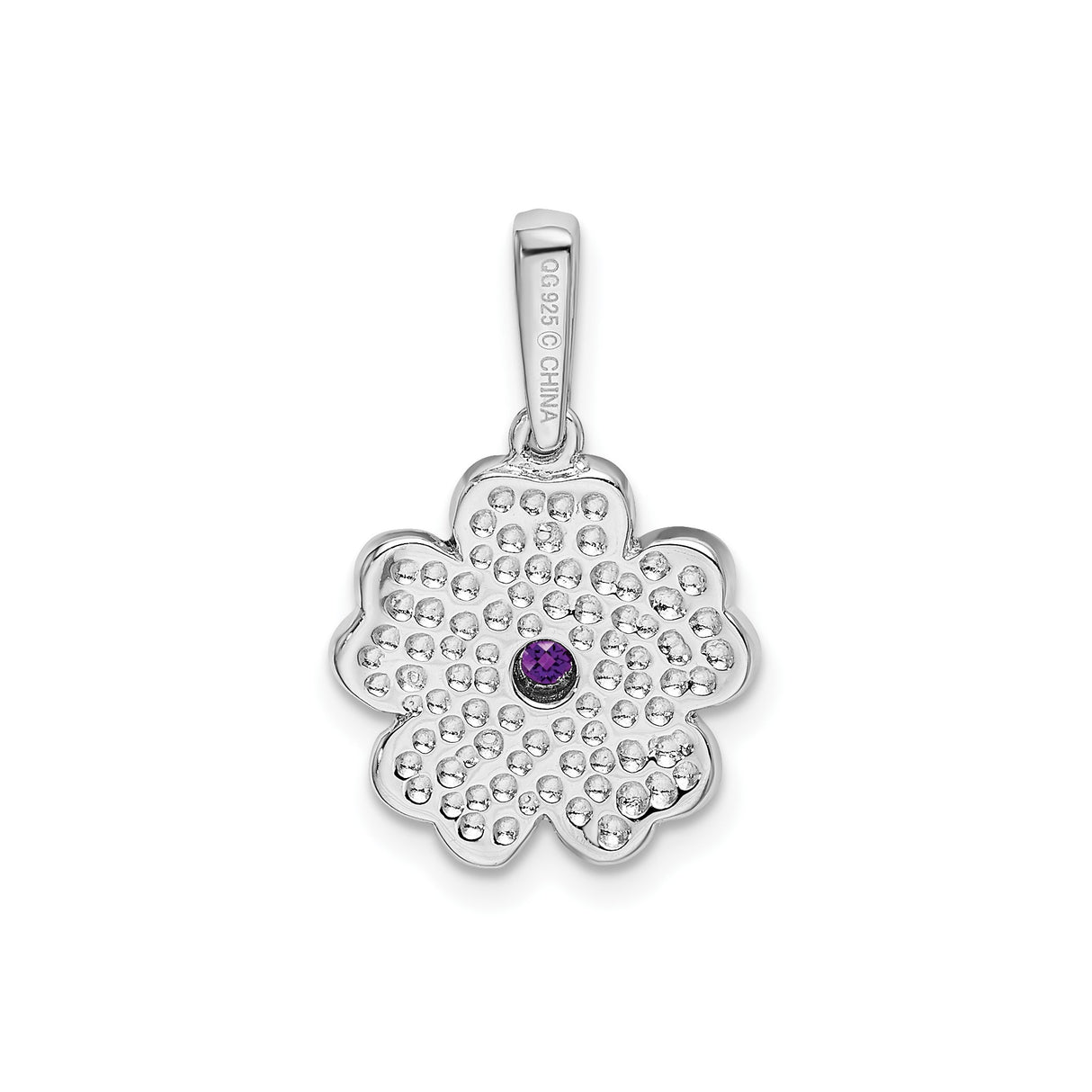 Sterling Silver Flower Pendant with Amethyst and Purple Enamel Petals, Nature-Inspired Design for Women