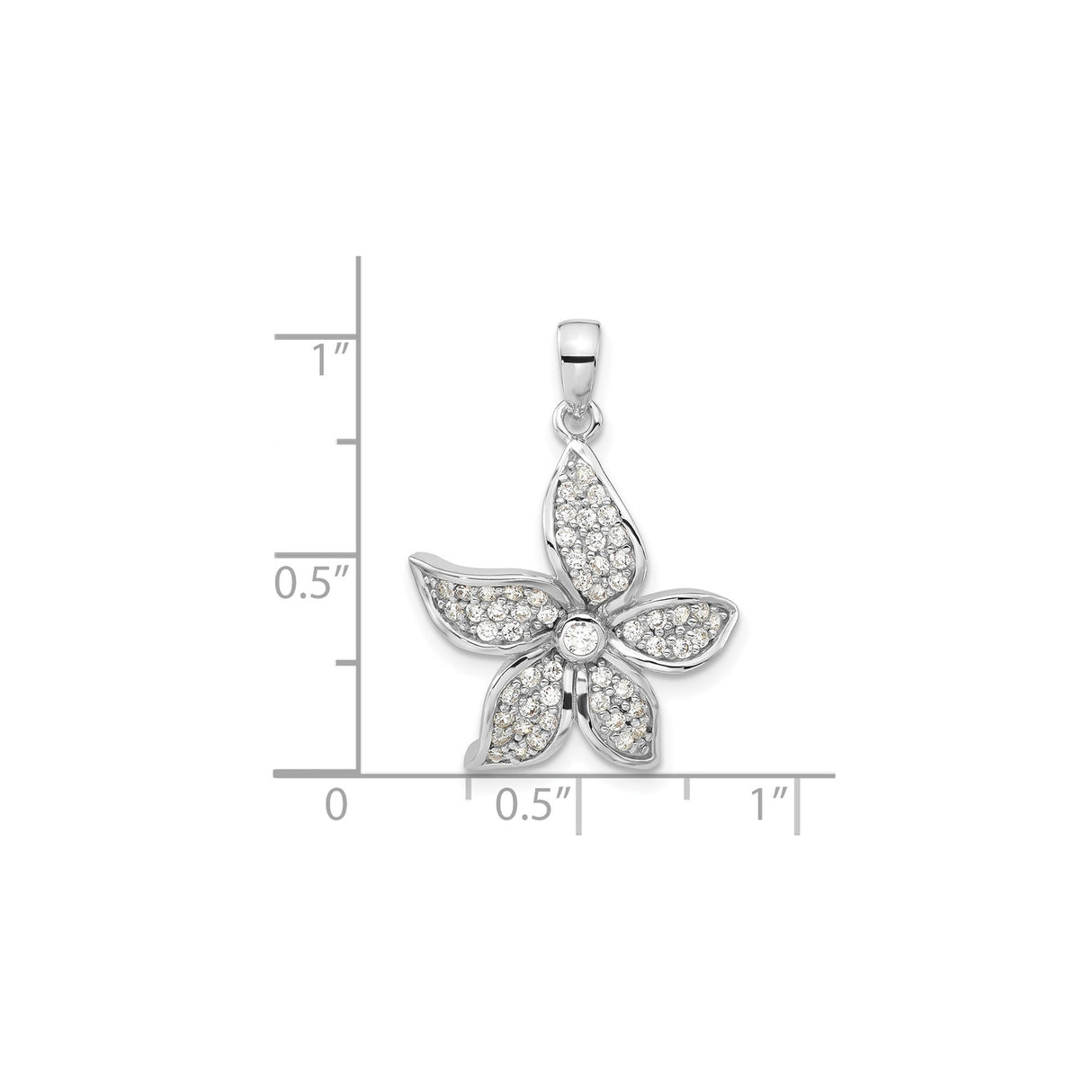 Sterling Silver Flower Pendant with Cubic Zirconia, Five Petal Design, Nature Inspired Jewelry