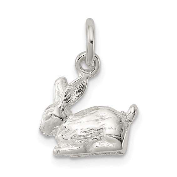 Sterling Silver Rabbit Charm Pendant, Lifelike Bunny Symbolizing Luck and Gentleness