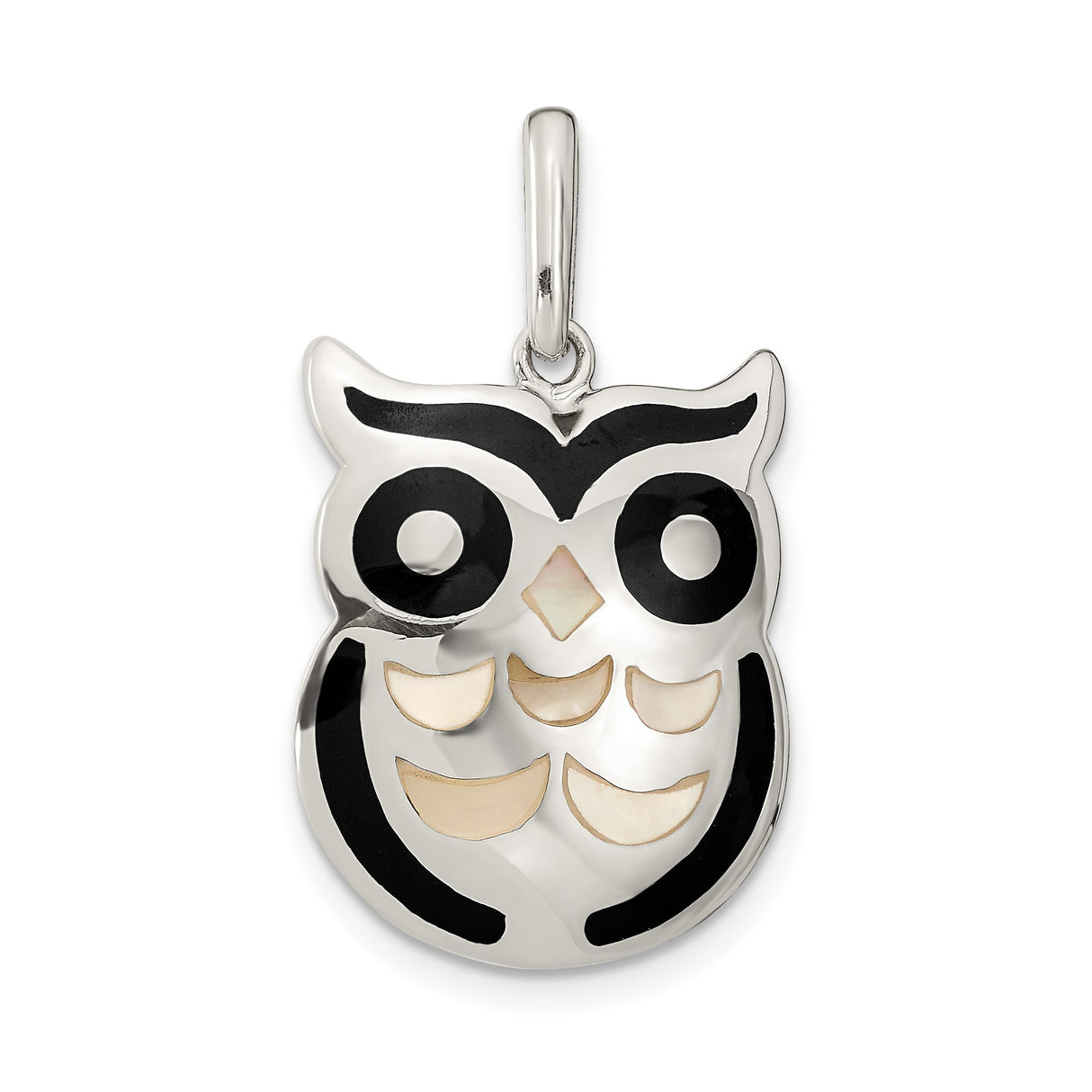 Sterling Silver Owl Pendant with Onyx and Mother of Pearl Inlay, Nature-Inspired Jewelry