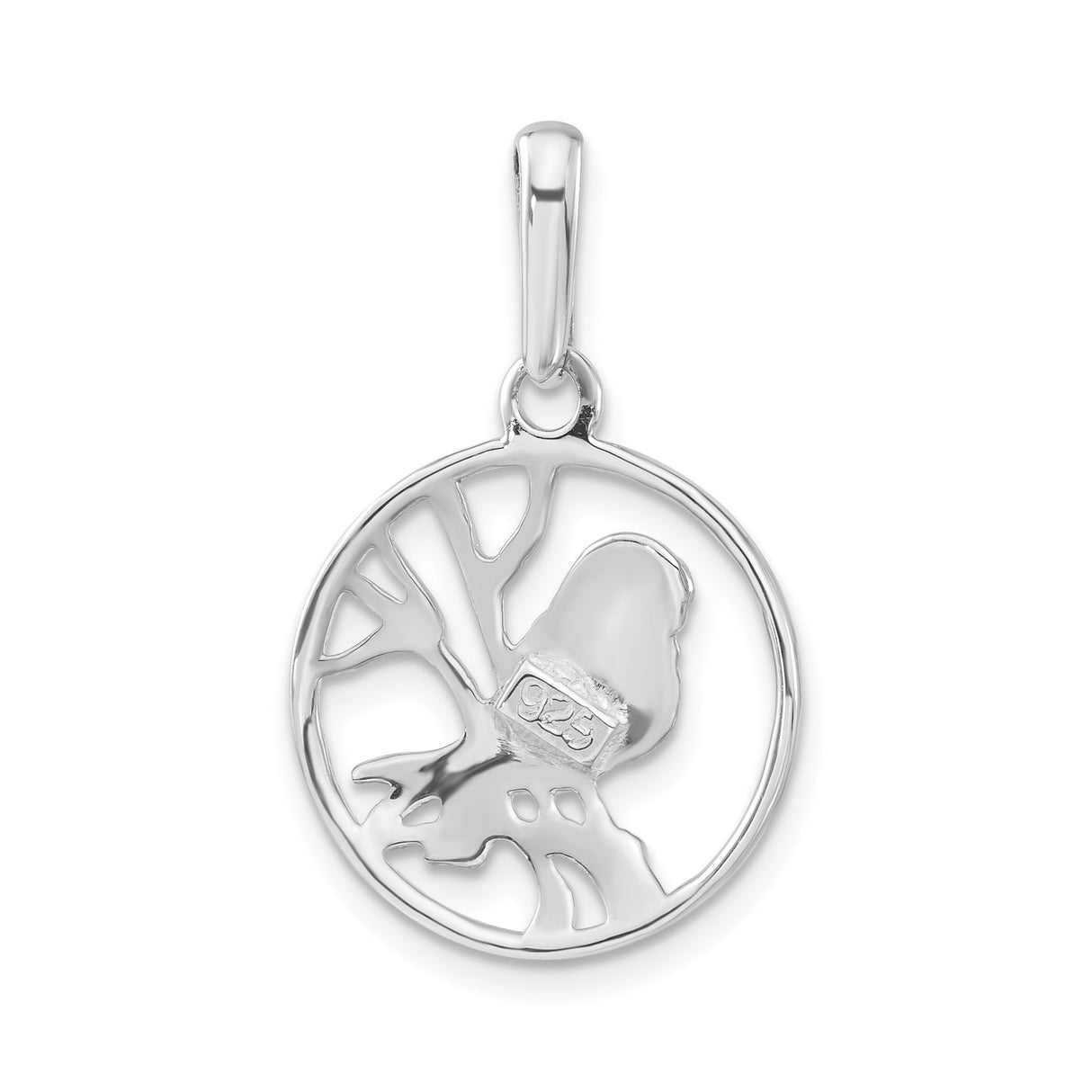 Sterling Silver Owl Pendant with Owl on Branch in Circle Frame, Nature-Inspired Animal Jewelry
