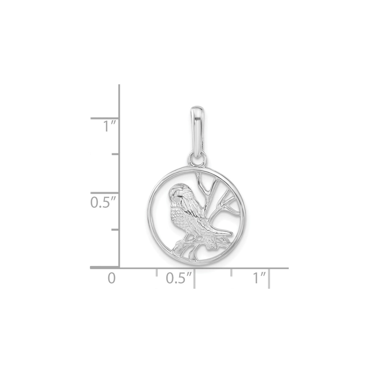 Sterling Silver Owl Pendant with Owl on Branch in Circle Frame, Nature-Inspired Animal Jewelry
