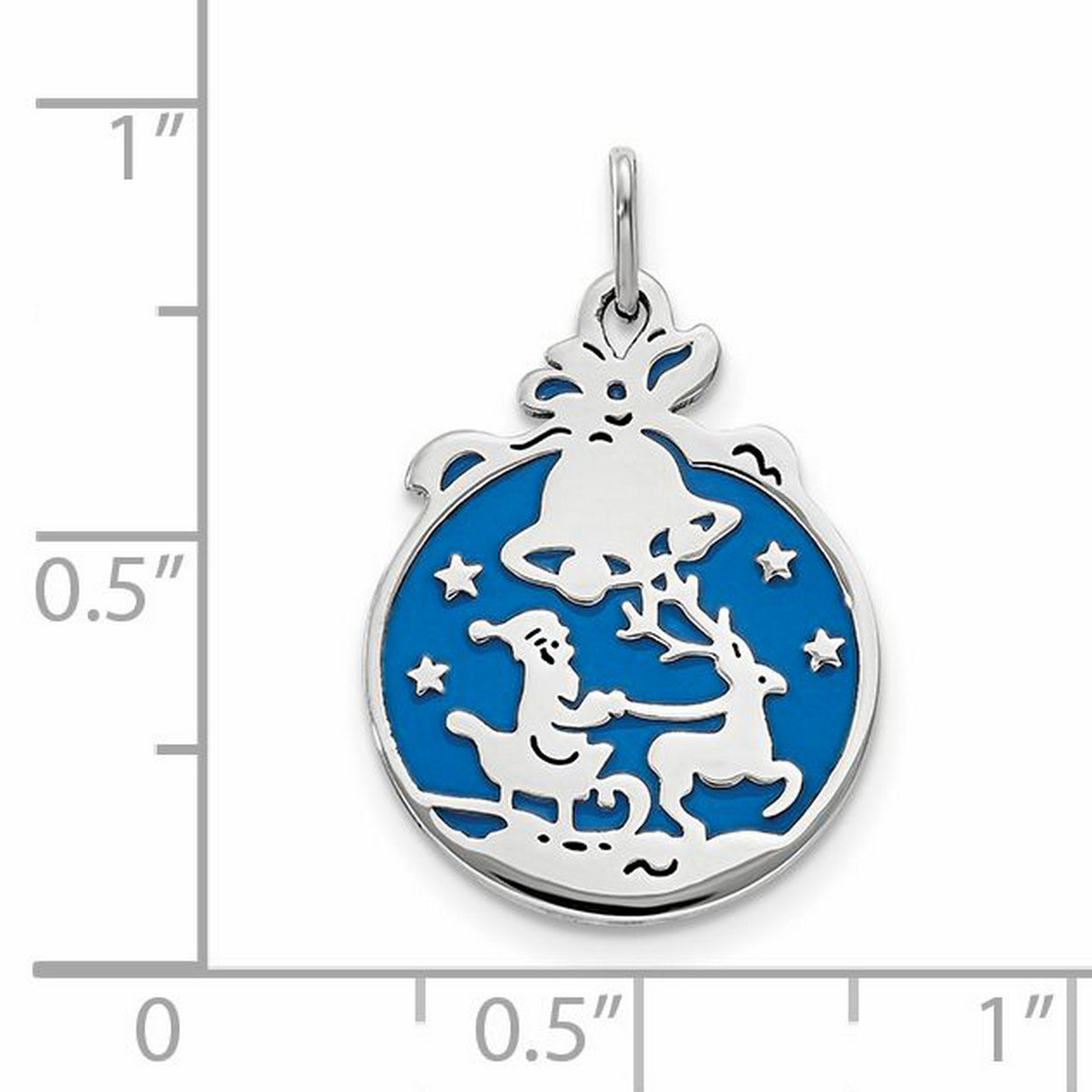 Sterling Silver Santa Sleigh Pendant with Reindeer, Blue Enamel Holiday Charm