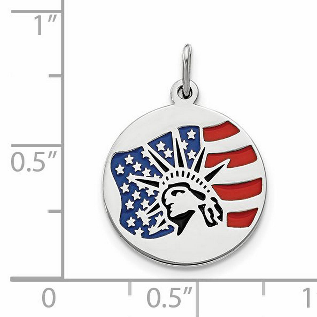 Sterling Silver Round Statue of Liberty Pendant with American Flag Design, Patriotic Charm