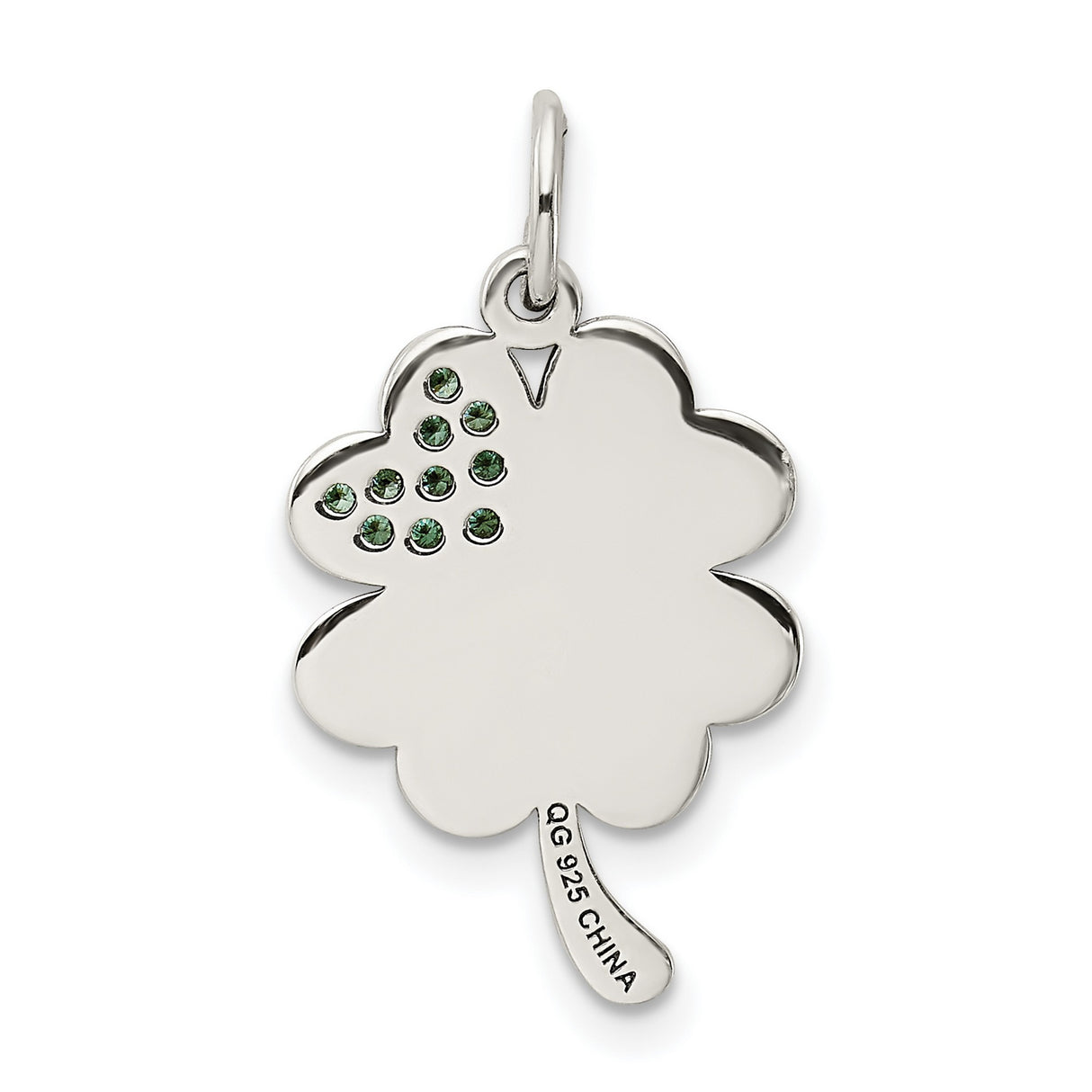 Sterling Silver Shamrock Pendant with Green Heart Accents and Cubic Zirconia, Celtic Luck Symbol