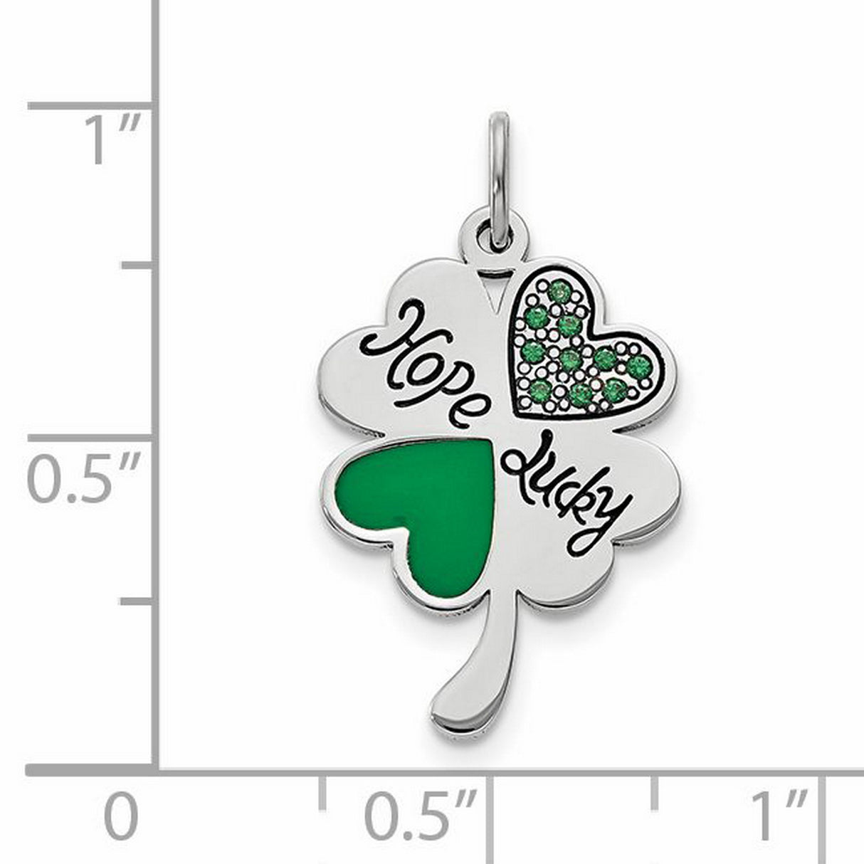 Sterling Silver Shamrock Pendant with Green Heart Accents and Cubic Zirconia, Celtic Luck Symbol