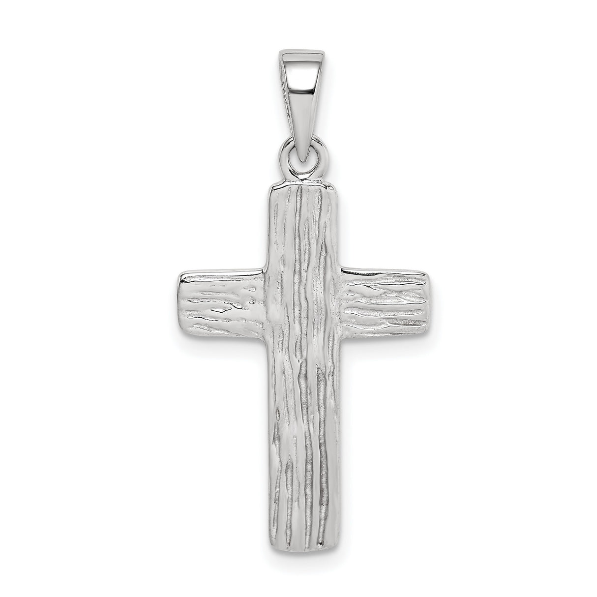 Sterling Silver Cross Pendant with Woodgrain Texture, Unisex Modern Faith Jewelry