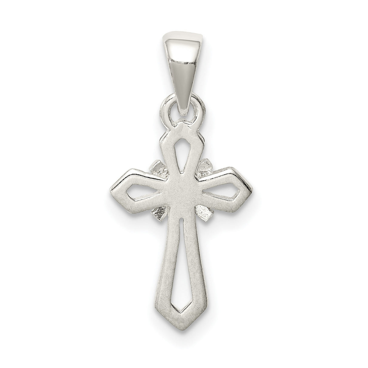 Sterling Silver Cross Pendant with Beveled Geometric Design and Mirror Finish