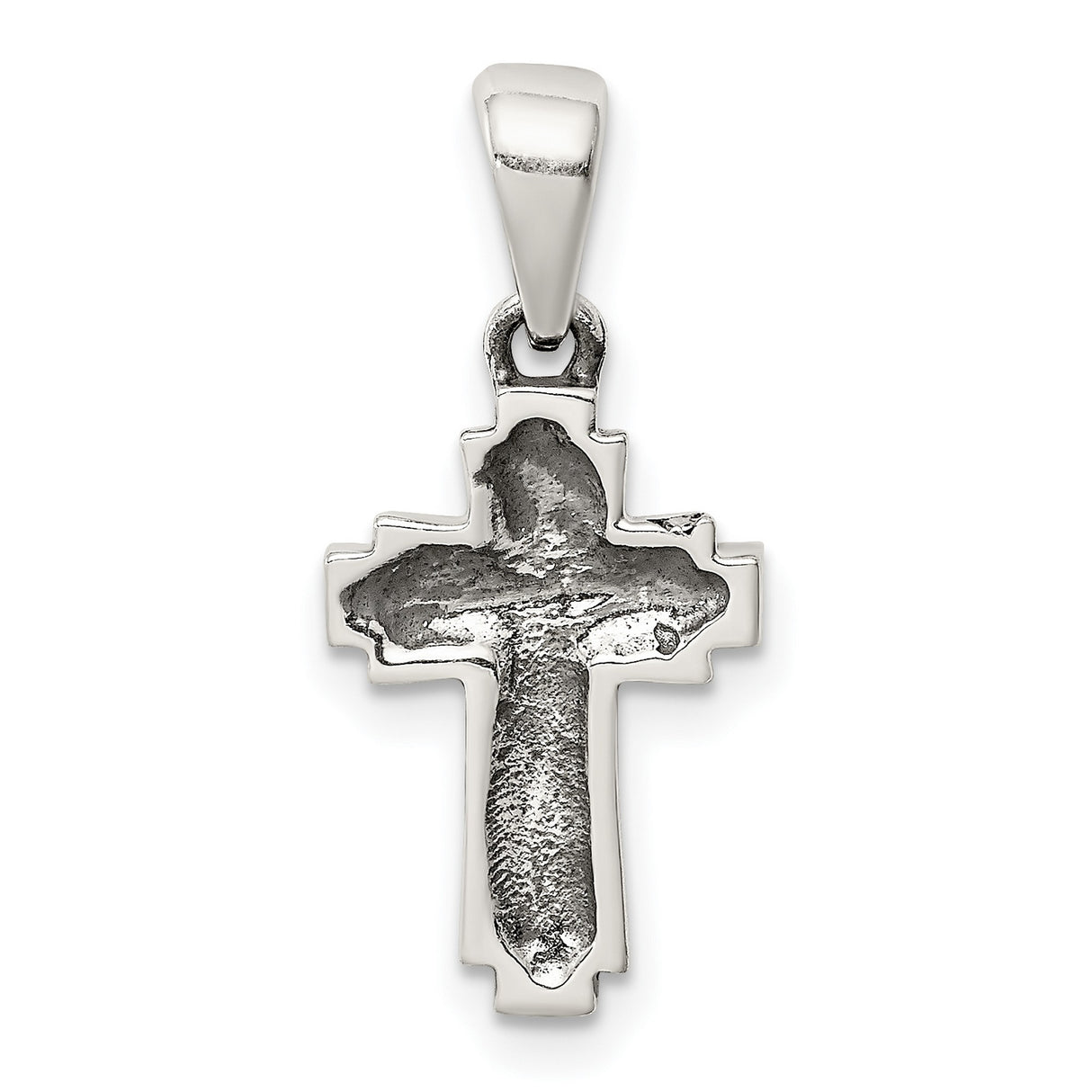 Sterling Silver Cross Pendant with Oxidized Finish, Layered Dual Charm Design, Spiritual Style