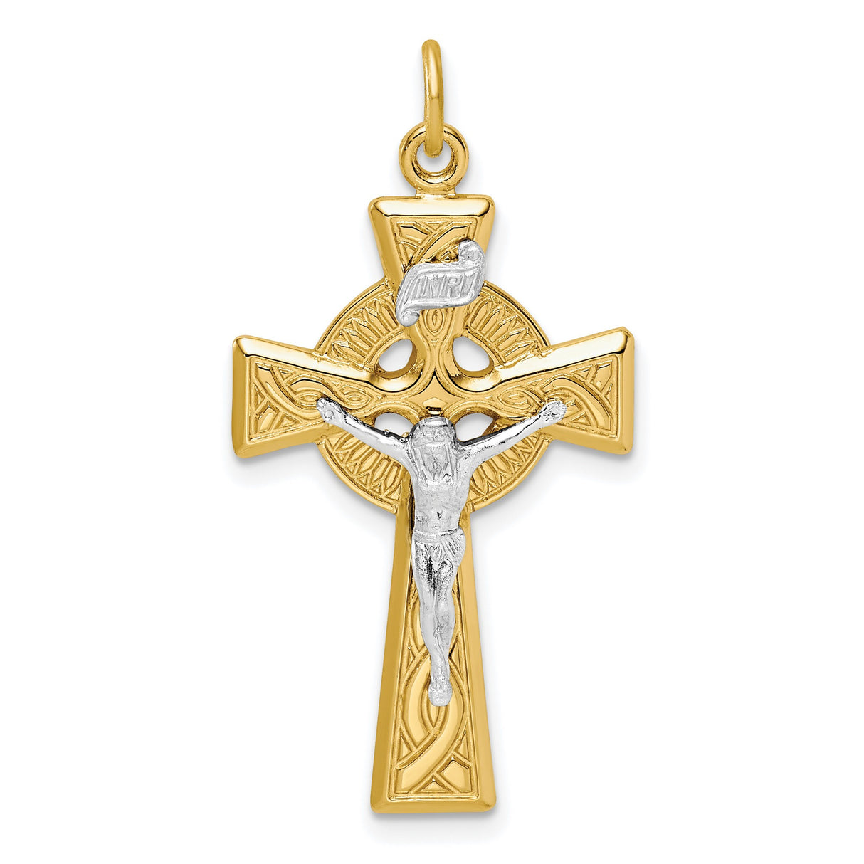 Sterling Silver Crucifix Pendant with INRI Charm and Celtic Design for Men and Women
